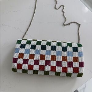Elegant Beaded Shoulder Bag with Chain Strap